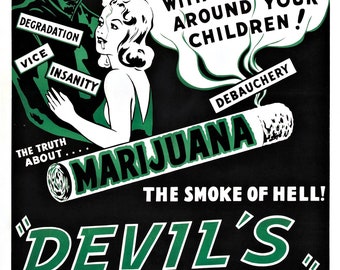 Póster de película de marihuana estilo vintage de la década de 1940 de Devil's Harvest