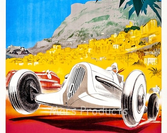 Póster del coche de carreras clásico de Fórmula 1 del Gran Premio de Mónaco de 1935