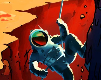 Se buscan exploradores de Marte: póster retro de astronauta marciano para viajes al espacio exterior