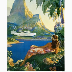 Vuela a las Islas del Mar del Sur Tropical 1940 Vintage Estilo Cartel de Viaje