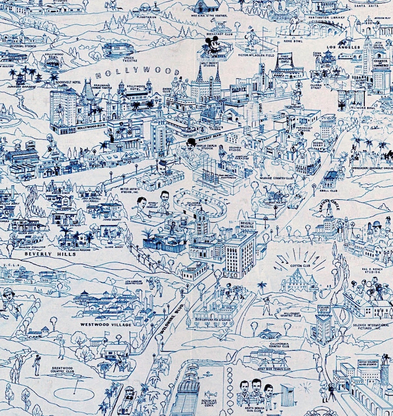 Map of the Stars Hollywood California 1937 - 24x24 - Etsy