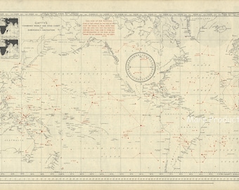 Mapa del mundo y carta estelar Navegación náutica Astronomía Póster Vintage