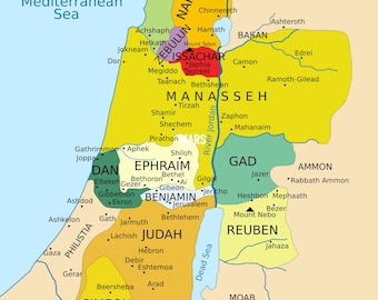 Póster de las Doce Tribus de Israel – Mapa bíblico (c. 1200–1050 a. C.) 24 x 36