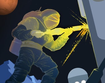 Póster de viaje retro clásico de la NASA sobre la exploración de Marte "Requiere ensamblaje"