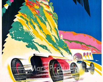 Póster de carreras de Grand Prix de estilo vintage de Monaco Road Racing de 1933