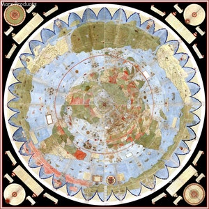 Stampa Artistica Con Mappa Antica Della Terra Piatta Di Orlando Ferguson - Quadro Con Cornice 30x41 Cm, Nero/bianco/rovere