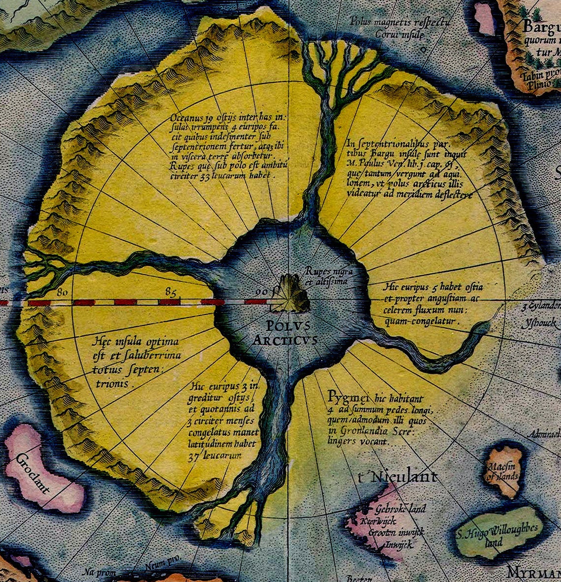 Flat Earth Map North Pole Septentrionalium Terrarum 1595 Art Poster