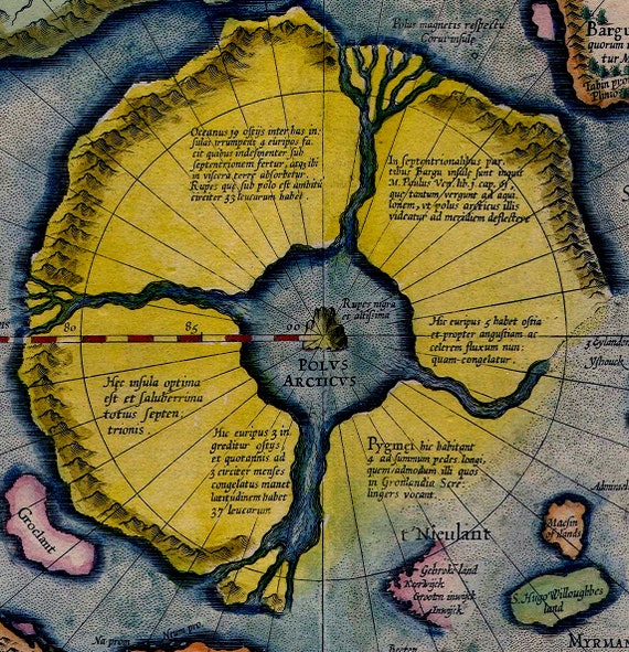 Flat Earth Map North Pole Septentrionalium Terrarum 1595 Art Poster