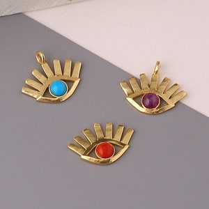 Dainty Minimalist evil eye charms pendants gold. 2Pc. Gold plated Jewelry charms. 16x12mm