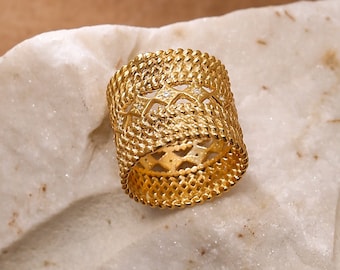 Gold Plated Chunky Ring Bands for Bohemian Broad and Thick