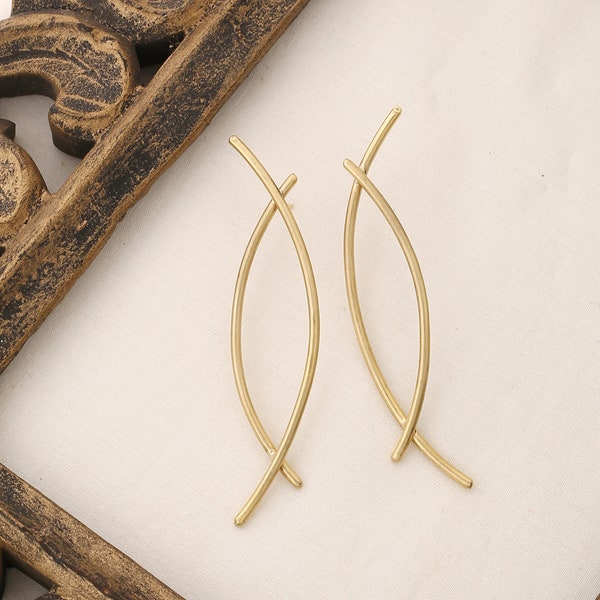 Bohemian stud earring gold. Long stud earring for women. Long earrings. Casual designer earrings. Sleek Brass earring gold plated.