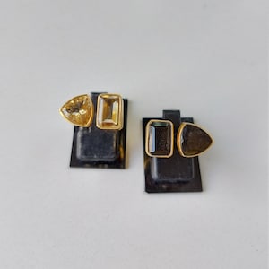 Anello in pietra di luna in oro. Anello importante in stile boho. Anello in citrino, ossidiana, rutilo dorato, apatite, lapislazzuli, ametista, quarzo rosa. Corniola, opale. immagine 10