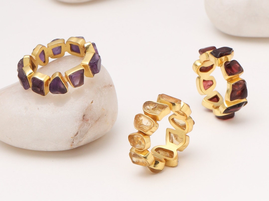 Natural Raw Crystal Ring Band Gold. Citrine Ring Band, Ring Band