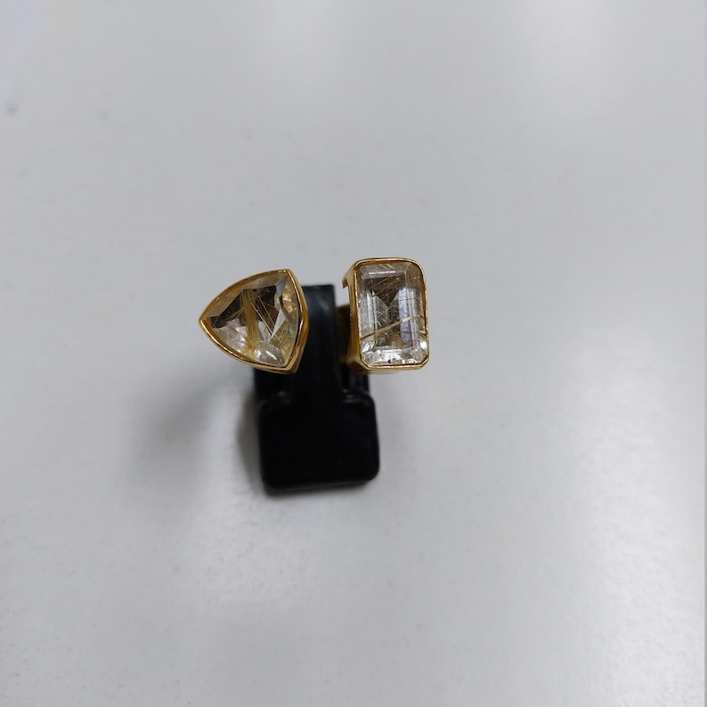Anello in pietra di luna in oro. Anello importante in stile boho. Anello in citrino, ossidiana, rutilo dorato, apatite, lapislazzuli, ametista, quarzo rosa. Corniola, opale. immagine 5
