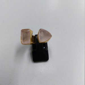 Anello in pietra di luna in oro. Anello importante in stile boho. Anello in citrino, ossidiana, rutilo dorato, apatite, lapislazzuli, ametista, quarzo rosa. Corniola, opale. immagine 4