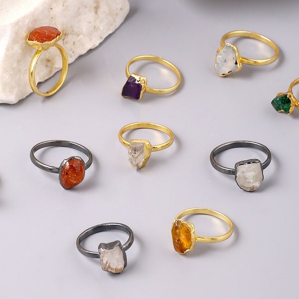 Dainty Raw gemstone ring. Birthstone rings. Raw crystal rings. Bohemian Dainty Stackable rings. Rough natural stone rings.