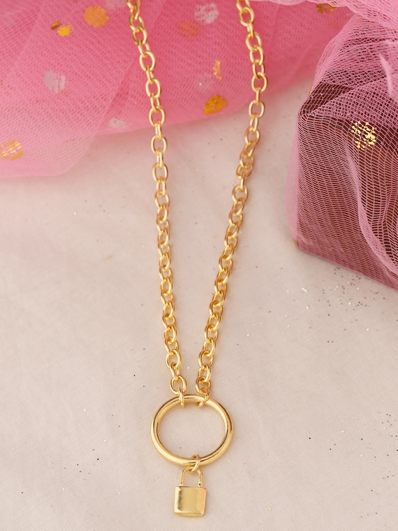 Chain Lock Necklace. Brass Link Charm Necklace. Bohemian Gold Etsy UK