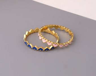 Minimalist Dainty cute enamel rings. Enamel hearts ring bands. Stacking rings. Gold plated rings. Stackable rings.