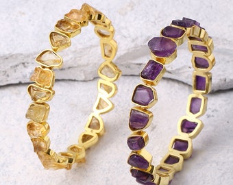 Raw citrine bracelet. Amethyst bracelet bangle. Aquamarine, moonstone Raw stone bracelet. Bohemian cuff gold. Statement jewelry.