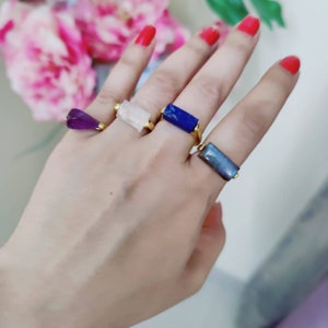 Citrin Roh Ring. Boho-Stil. Minimalistische Designer Ringe aus Messing. Mondstein, Labradorit, Aquamarin, Rosenquarz, Amethyst, Lapis Lazuli. Bild 2