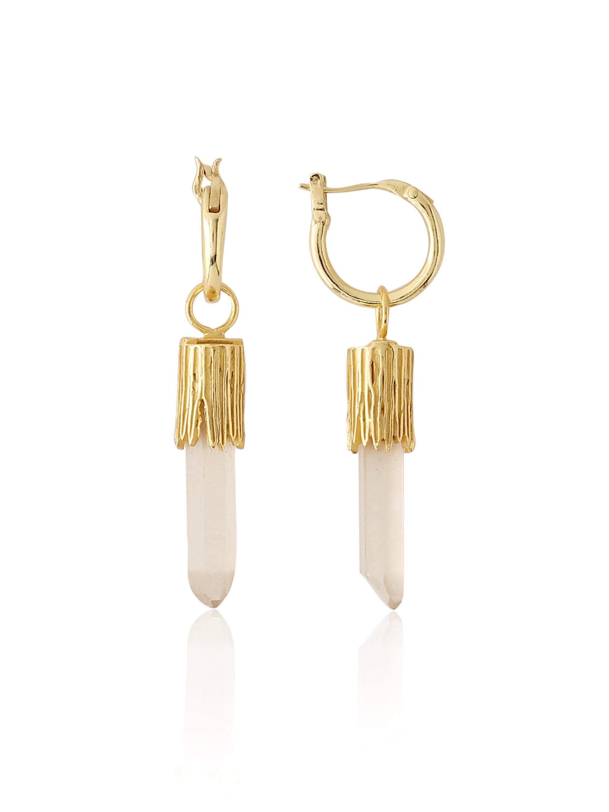 Raw quartz natural crystal earring. Gold. Clear Crystal point Etsy