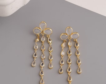 Rose cut earring gold. Art deco Dangle earring for women. Ethnic design earring danglers. Cocktail bling earrings. Gold brass jewelry