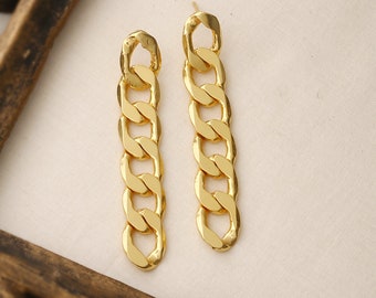 Chain Earrings. Bohemian earrings . Gold plated chain earrings. minimal earring. Brass jewelry. long earring. earring for girls