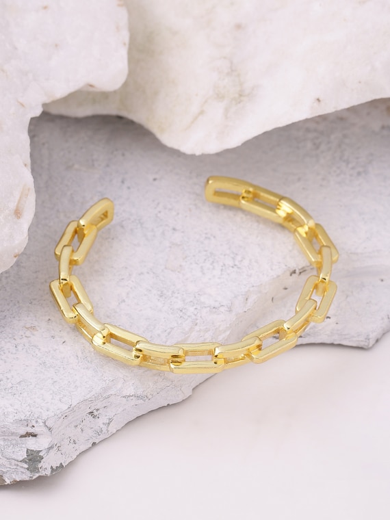 ブレスレット Brass Heavy Strap Link Chain Bracelet / Cuff Raw Brass Chain Link Bracelet, Thick Brass Bracelet