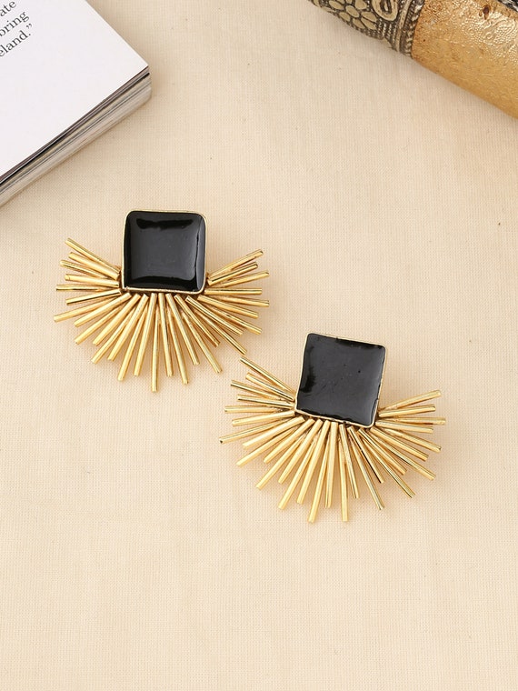Clous D'oreilles Métal Doré Noir Et Blanc émaillé - Style Punk Rock, Acier Inoxydable, Sans Marque, Puces D'oreilles Uniques