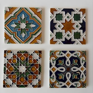 Portuguese Ceramic Tile 13x13 cm – Hand-Painted Relief Azulejo – Colorful Wall Art – Gift from Portugal