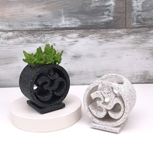 Om sign Succulent pot Granite stone look Black white decor Table centerpiece Live plants Succulent cactuss desert planter Mothersday gift