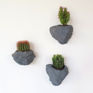 Set of 3 Granite Look Wall Planters: Modern Succulent Pots