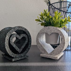Heart symbol Succulent pot Granite stone look Black white decor Table centerpiece Valentines day Live plants Romantic girlfriend love gift
