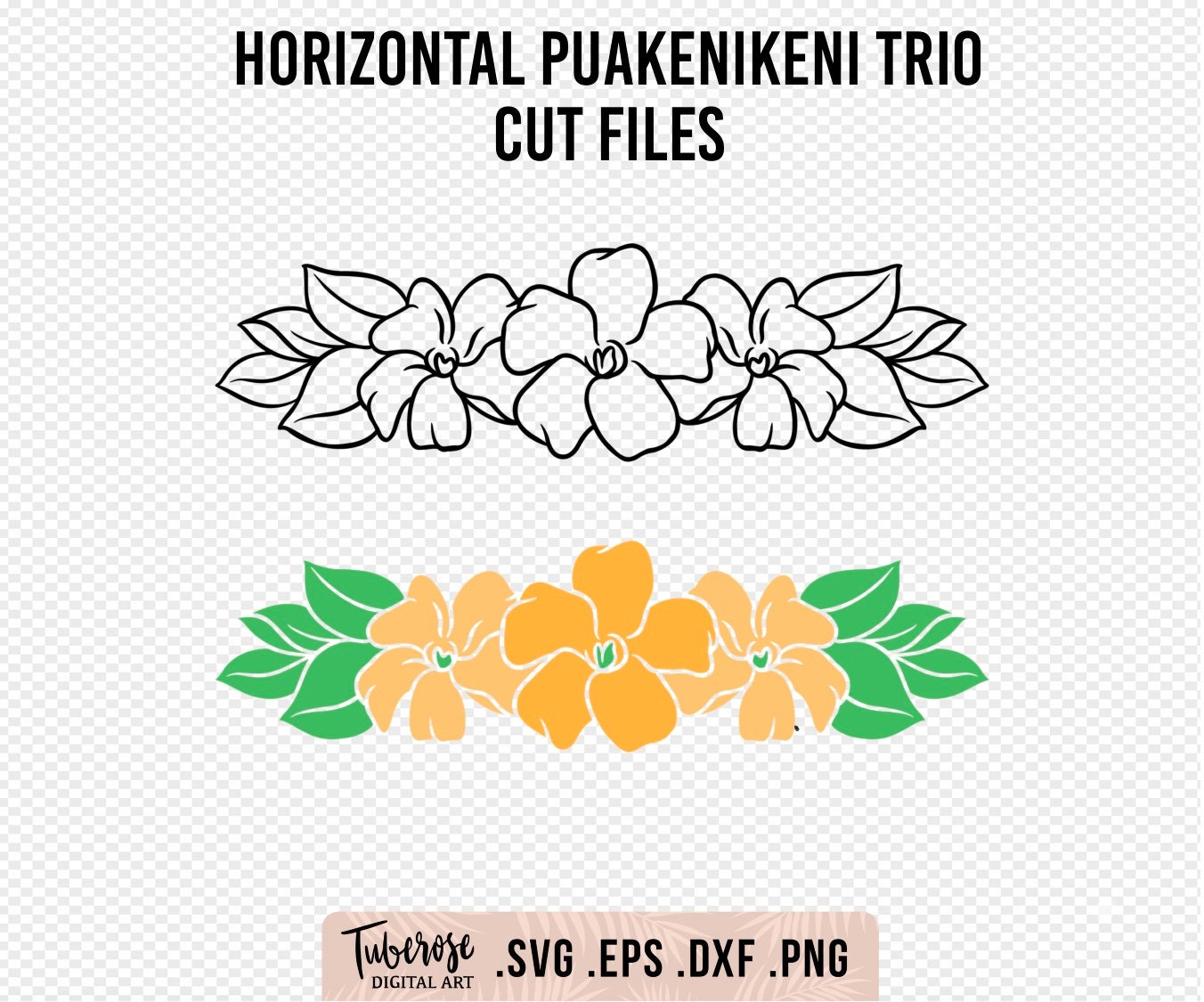Horizontal Puakenikeni Trio SVG Design, Tropical flower and leaves Cut File, floral iron on,  cup decal, sticker, hawaiian flower design