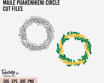 Maile PuaKenikeni Circle lei cut file, Round Lei SVG, Floral Border SVG, tropical flower design, Leafy Pua Kenikeni laser engraving