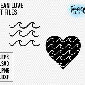 Ocean Love Heart Waves SVG, Waves trio Cricut file, Minimal Ocean Iron on, Sticker files, Beachy style icon designs, His and hers Beach logo