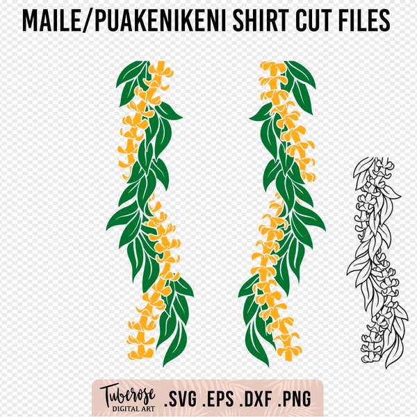 Maile Puakenikeni Lei, hanging shirt lei SVG's. 2 designs, T-shirt lei iron on, Puakenikeni svg Cricut files, Shirt Lei design