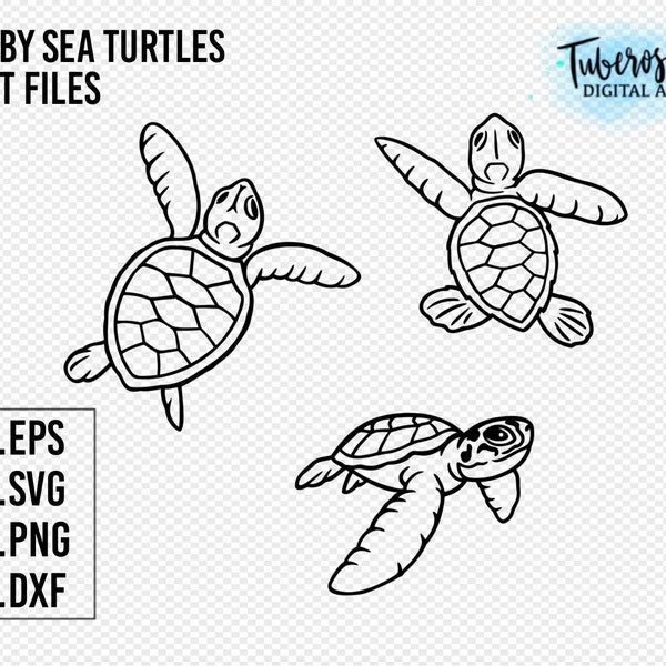 Baby Sea Turtle SVG cut files, Seaturtle line art sticker design, Ocean life Sea Creature Cricut Files iron on, png Illustrated clip art