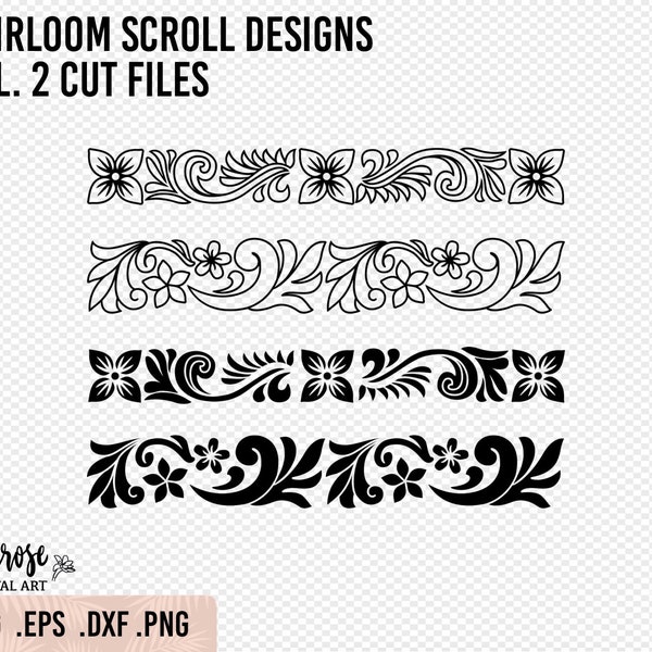 Hawaiian Heirloom Scroll SVG design cut files, Vol 2 Flowers Royal Scroll, stencil and engraving file, floral jewelry design