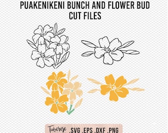 PuaKenikeni Bunch and Flower Bud SVG, Puakenikeni flower and horizontal border svg, Pua Line art Tropical flower Design