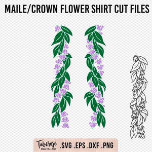 Maile kroon bloem lei, open lei SVG's. 2 ontwerpen, T-shirt lei opstrijkbaar, Pua Kalaunu SVG Cricut-bestanden, shirt Lei ontwerp, gegraveerde Maile lei