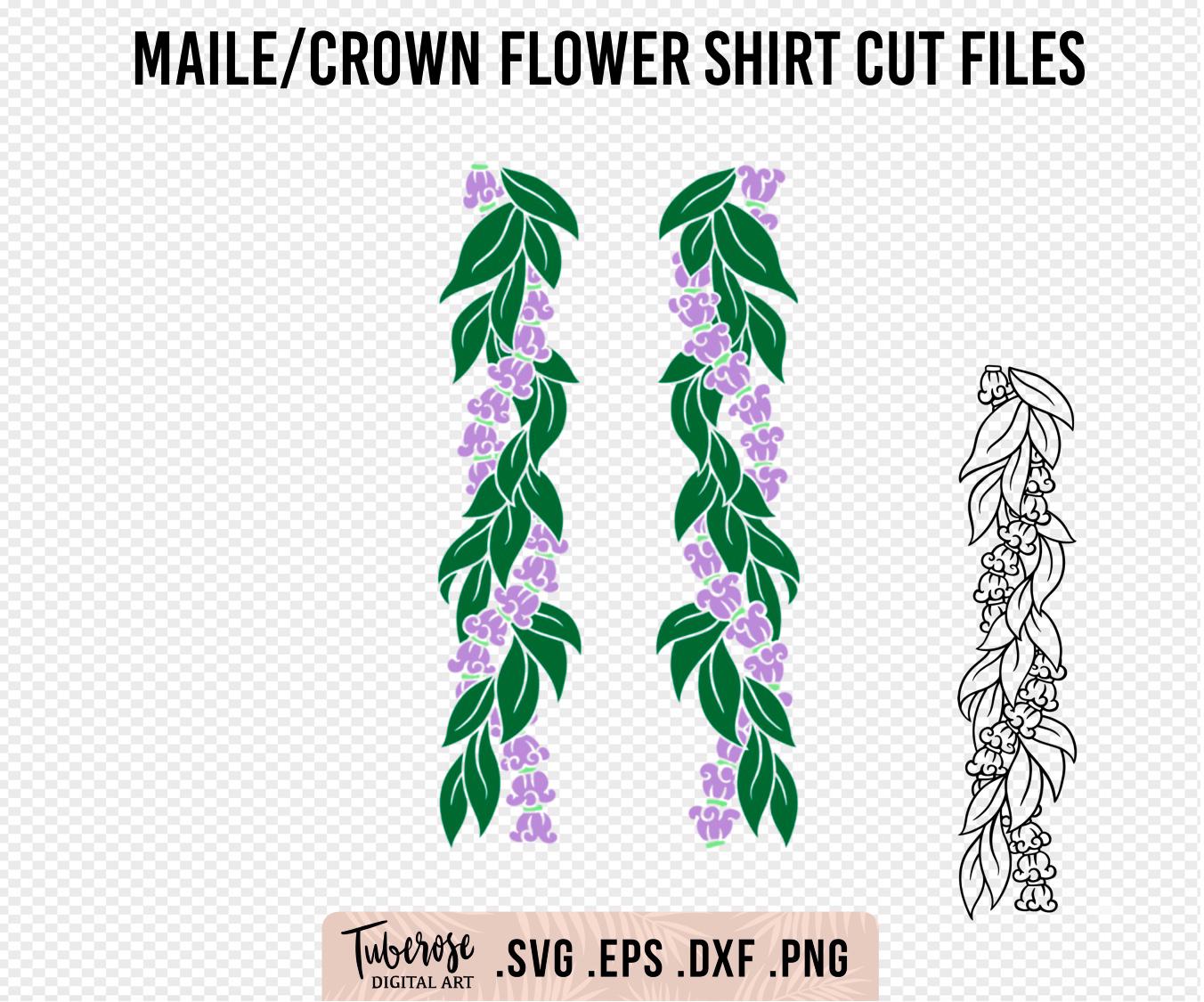 Maile Crown Flower Lei, Open lei SVG's. 2 designs, T-shirt lei iron on, Pua Kalaunu svg Cricut files, Shirt Lei design, engraved Maile lei