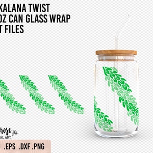 Pakalana Twist Lei 16oz Can Glass SVG, Floral lei cup wrap Involucro di vetro pre-dimensionato da 16oz, file di taglio di fiori hawaiani, sezione lei avvolgente