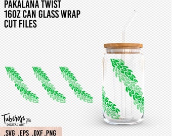 Pakalana Twist Lei 16oz Can Glass SVG,  Floral lei cup wrap Pre-sized 16oz glass wrap, Hawaiian flower cut files, lei section wrap around