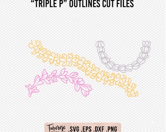Triple "P" Pikake, Puakenikeni and Plumeria lei outlines, Can be used for a Libbey Glass or laser engraving Lei file, Lei PNG, Lei design
