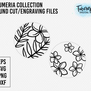 Plumeria Round cut files/engraving files, Bamboo Lid Decal for 16oz Beer Can Glass, Wood Burning stencil, Candle Lid design, circle SVG