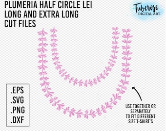 Curved Plumeria Lei, half circle lei SVG&#39;s in Extra long and long, T-shirt lei iron on, frangipani svg Cricut cut files, Plumeria cut file