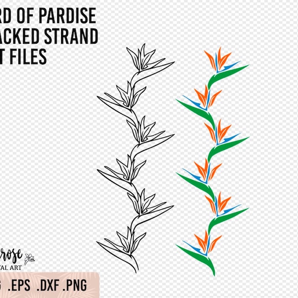 Bird of Paradise stacked strand SVG, Tropical flower SVG Strand, Straight design floral Cricut sticker or laser engraving file, BOP png