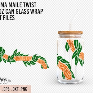 Lei 'Ilima et Maile 16oz Can Glass SVG, Floral lei cup wrap Presized glass wrap, Maile Lei SVG, Hawaiian flower cut files, Cupwrap around