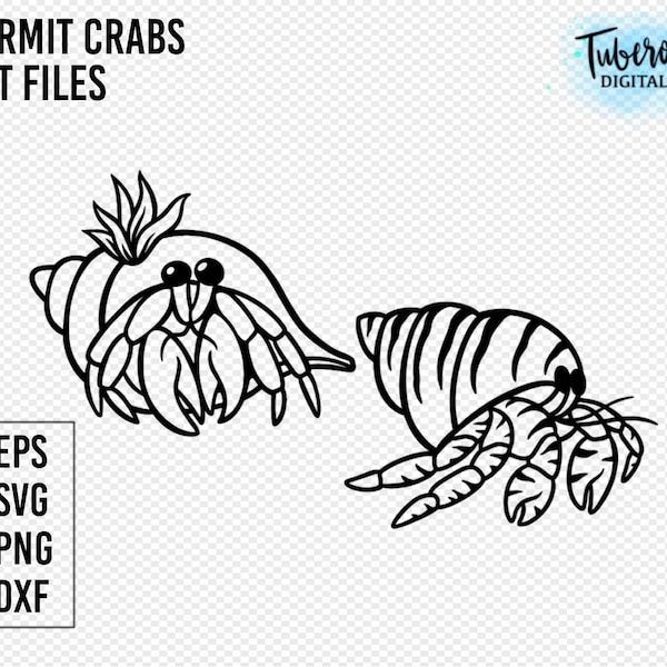 Hermit crabs SVG cut file, ocean life line art sticker design, Illustrated shellfish Crab Cricut Files, beachy iron on digital sticker PNG